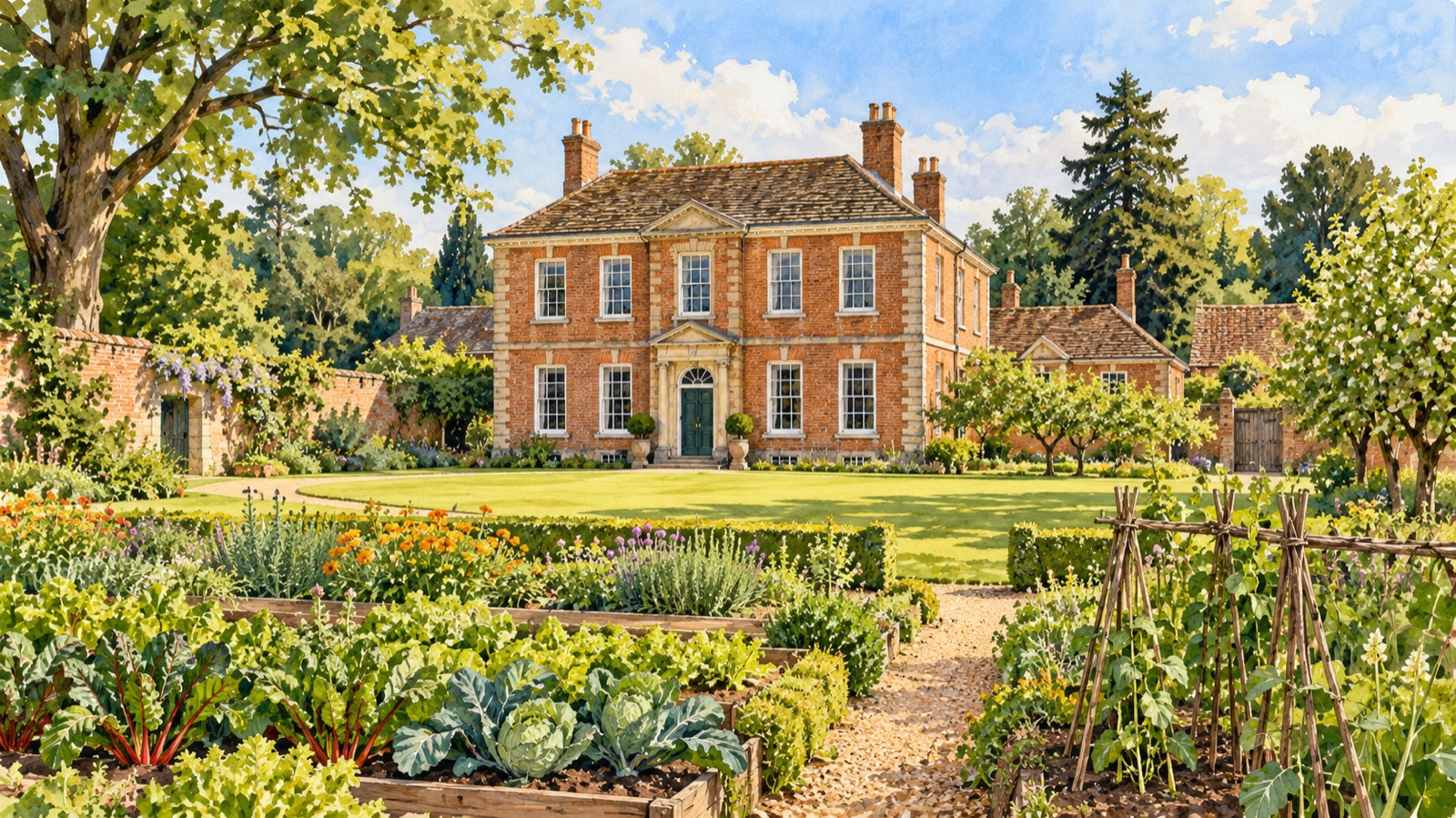 Artist's impression of Abbot's Hall and gardens at the Food Museum in Stowmarket